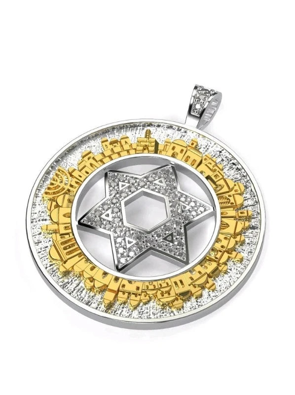 18k Gold Jerusalem Pendant ,Gold Gold Star of David Necklace,Jerusalem Star of David Pendant,Jewish Jewelry,Star Of David Necklace Men