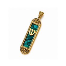 Gold pendant with eilat stone mezuzah pendant