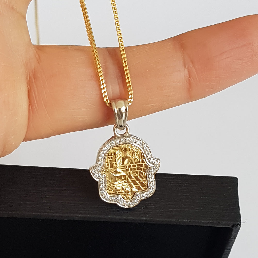 14k Gold Jerusalem Hamsa Pendant