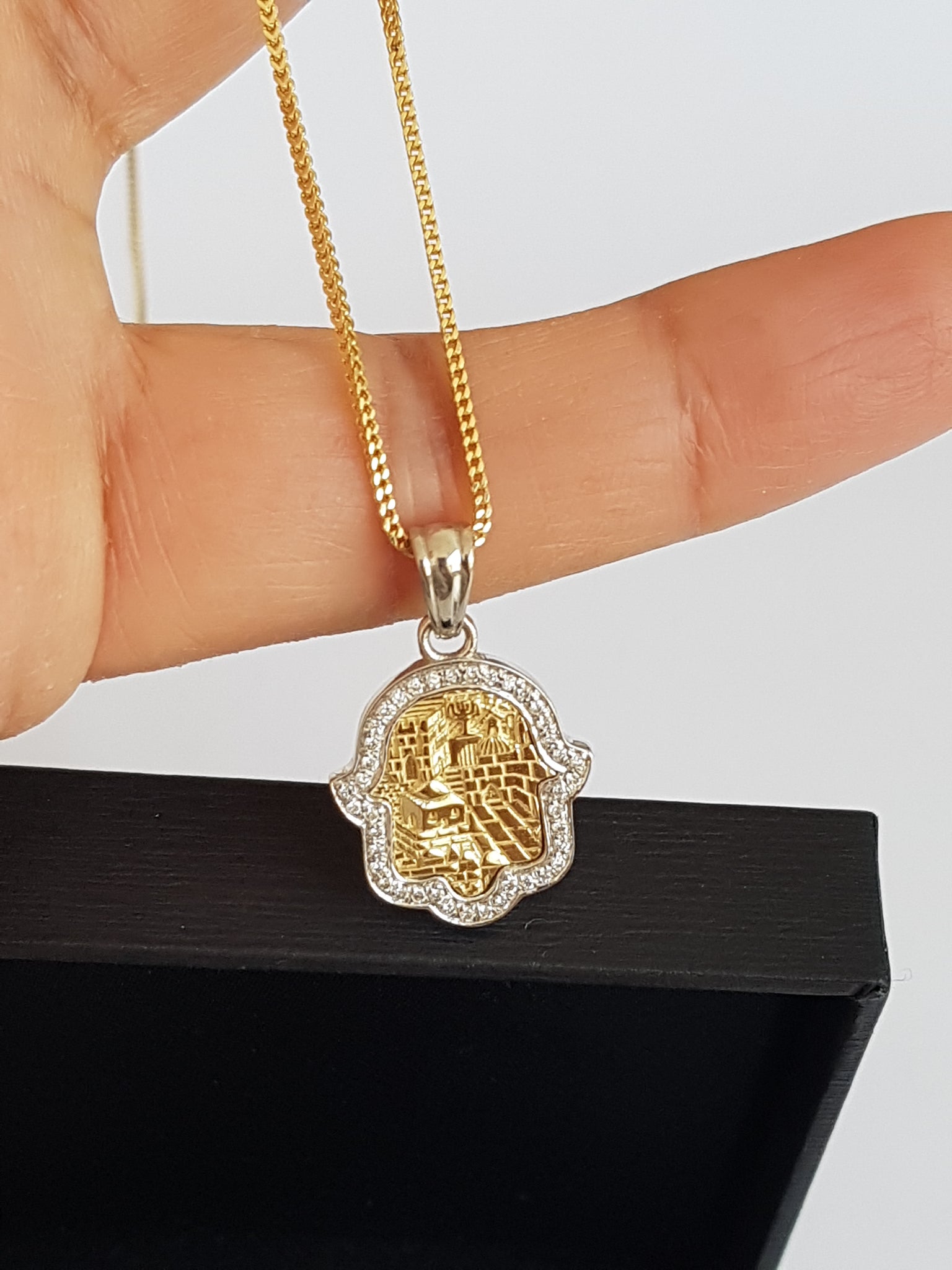 14k Gold Jerusalem Hamsa Pendant