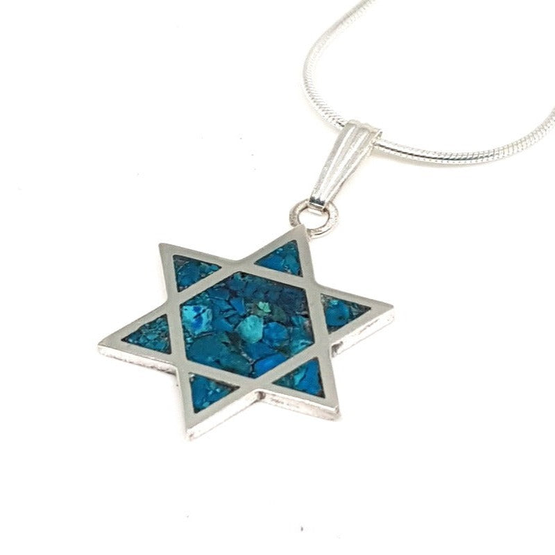 925 Sterling Silver Eilat Stone  Star of David Pendant