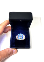 925 Silver 9K Gold Star of David Ring With Blue Enamel,Menorah Ring  -Best Seller Ring