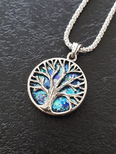 925 Roman Silver Tree of Life   Glass Pendant Necklace