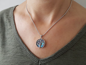 925 Roman Silver Tree of Life   Glass Pendant Necklace