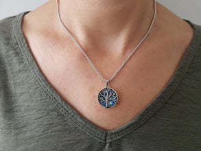 925 Roman Silver Tree of Life   Glass Pendant Necklace