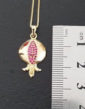 14k Gold Pomegranate pendant with ruby stones 