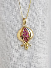 14k Gold Pomegranate pendant with ruby stones 