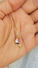 14K Gold Pomegranate Pendant set with Ruby Stones