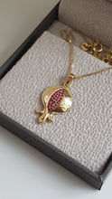 14K Gold Pomegranate Pendant set with Ruby Stones
