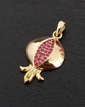14K Gold Pomegranate Pendant set with Ruby Stones