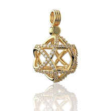 Gold pendant with star david design on a white background