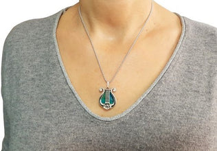 925 Sterling Eilat Stone Silver Harp Pendant,Star of David Pendant