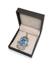 925 Sterling Silver Roman Glass Filigree Hamsa Pendant Necklace