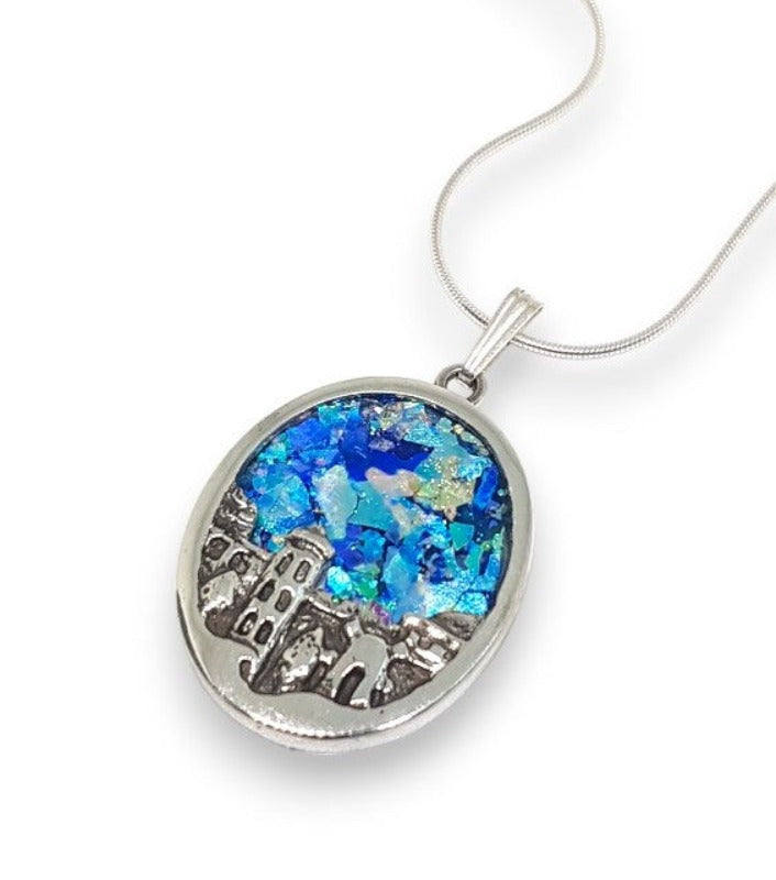 925 Silver Roman Glass Jerusalem Pendant Necklace