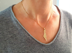 14k Gold Map of Israel Shema Israel Pendant