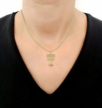 14K Gold Menorah Pendant With Rubi  Stones