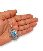 Silver roman glass hamsa pendant in filigree work 