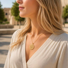 14K Gold Shema Israel Pendant Necklace Worn by Woman – Handmade Jewish Jewelry from Israel