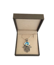 925 Sterling Silver Roman Glass Hamsa Pendant Necklace