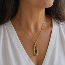 Handmade gold mezuzah pendant with Eilat stone Shin design spiritual necklace