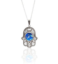 Silver roman glass hamsa pendant in filigree work 