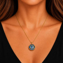 14K Gold Star of David Roman Glass Necklace on Woman