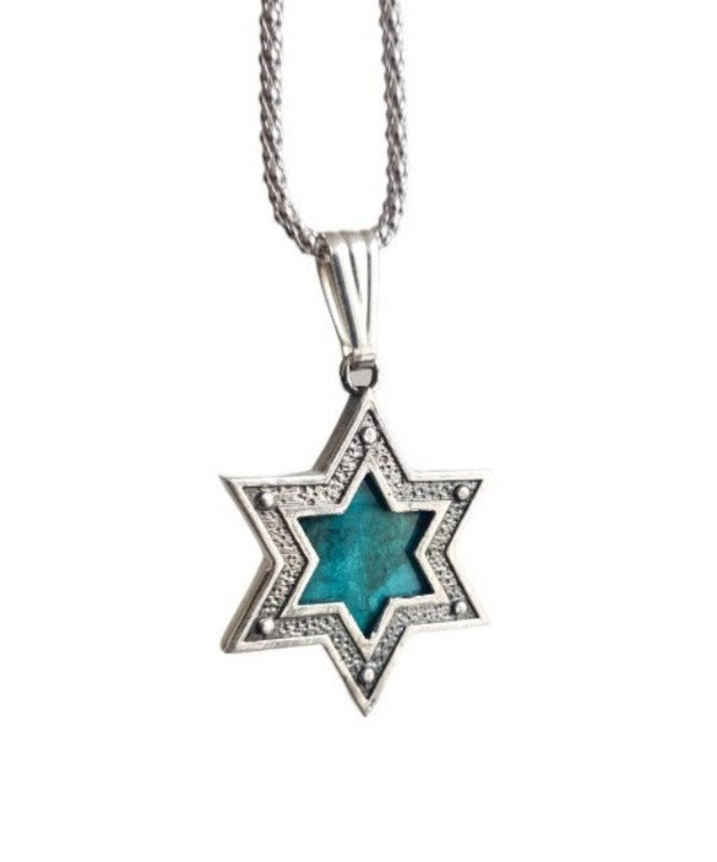 925 Sterling Silver Eilat Stone Star of David Pendant