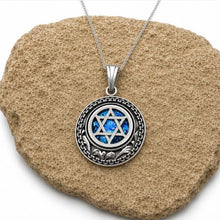 Silver roman glass star david pendant 