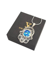 925 Sterling Silver Roman Glass Filigree Hamsa Pendant Necklace
