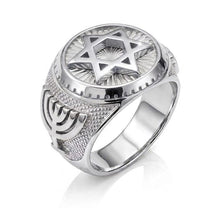 Handmade Sterling Silver Star of David Ring with Menorah Design White Background