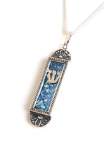 Silver yemenite  Roman Glass Mezuzah Pendant