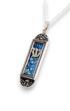 Silver yemenite  Roman Glass Mezuzah Pendant