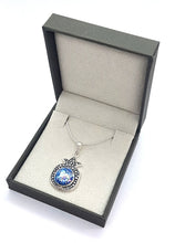 925 SIlver Pomegranate Judaica Pendant Necklace set with Roman Glass,Pomegranate Pendant Israel-side view inside box