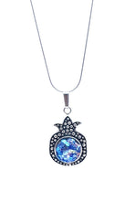 925 SIlver Pomegranate Judaica Pendant Necklace set with Roman Glass,Pomegranate Pendant Israel-long view
