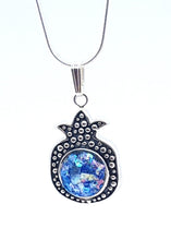 925 SIlver Pomegranate Judaica Pendant Necklace set with Roman Glass,Pomegranate Pendant Israel