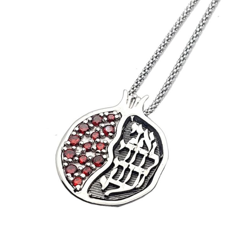 925 Silver Ani Le Dodi Pomegranate Pendant Necklace set With Garnets