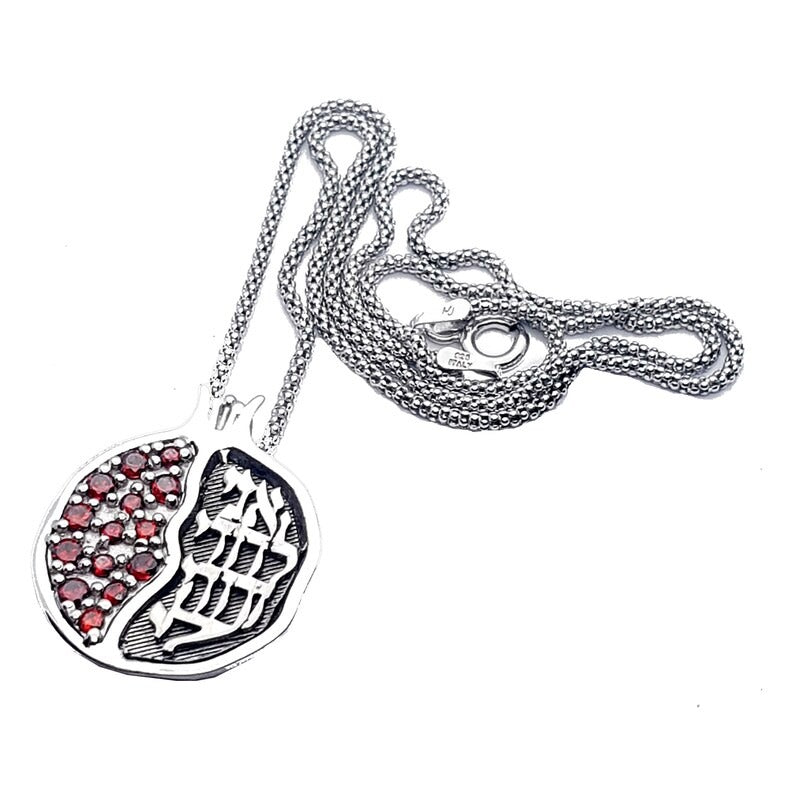 925 Silver Ani Le Dodi Pomegranate Pendant Necklace set With Garnets