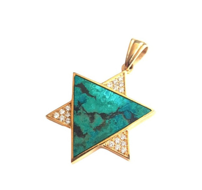 Gold and Eilat stone star of David pendant