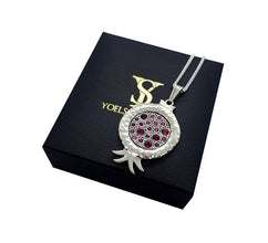 925 Silver Pomegranate Pendant Necklace set With Garnets& Rubi Stones ,Hammered Texture Jewish Pendant-with box