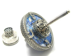 925 Sterling Silver Hand Made Yemenite Filigree Roman Glass Hanukkah Dreidel Judaica, 