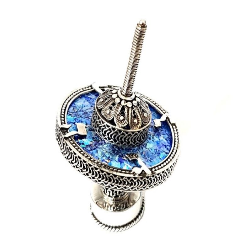 925 Sterling Silver Hand Made Yemenite Filigree Roman Glass Hanukkah Dreidel Judaica,Hanukkah Gift