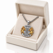 925 Sterling Silver Lion of Judah Ten Commandments Pendant with Gold Lions and Chain in a box