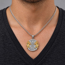 925 Sterling Silver Lion of Judah Ten Commandments Pendant with Gold Lions and Chain on men 