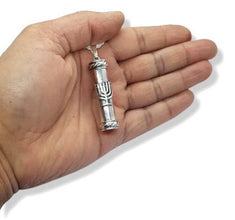 925 Sterling Silver Mezuzah Pendant Amulet ,Open Amulet Pendant,Shema Israel Parchement Scroll ,Jewish Judaica Amulet