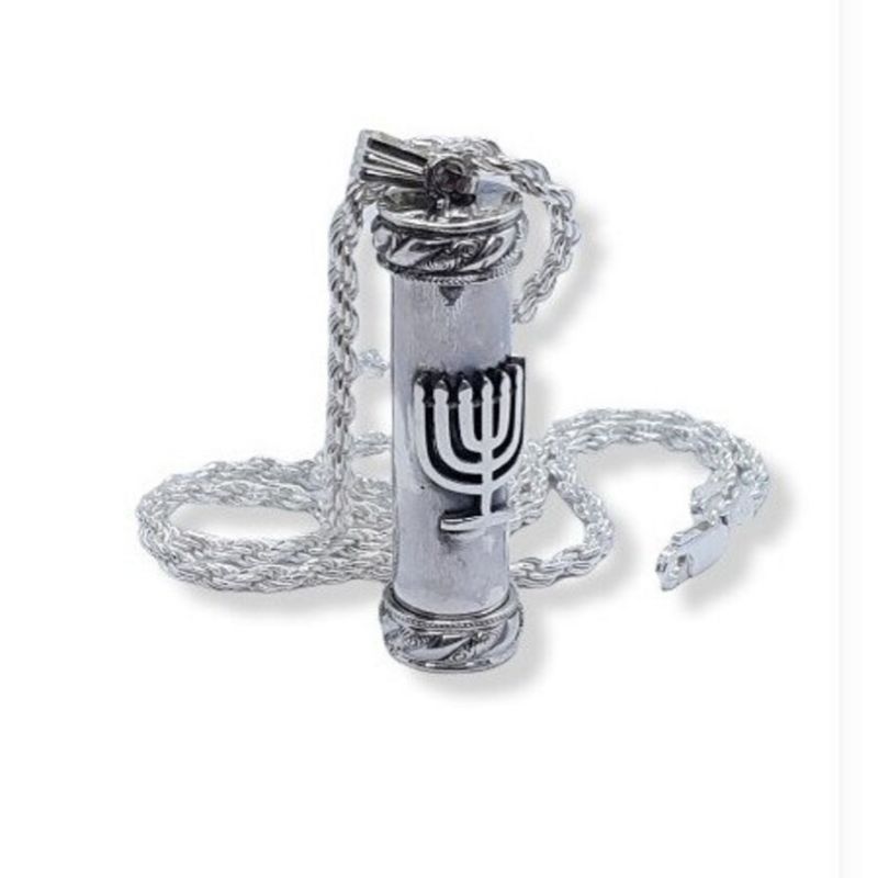 925 Sterling Silver Mezuzah Pendant Amulet ,Open Amulet Pendant,Shema Israel Parchement Scroll ,Jewish Judaica Amulet