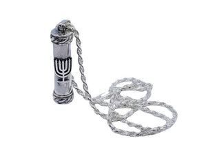925 Sterling Silver Mezuzah Pendant Amulet ,Open Amulet Pendant,Shema Israel Parchement Scroll ,Jewish Judaica Amulet-spiral look
