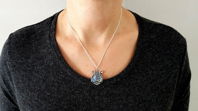 925 Sterling Silver Roman Glass King David Harp Pendant,Lyre pendant,Jerusalem Jewelry,Star of David Pendant