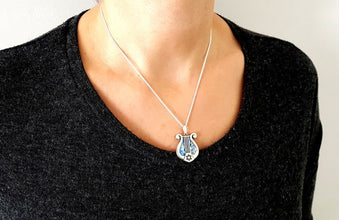 925 Sterling Silver Roman Glass King David Harp Pendant,Lyre pendant,Jerusalem Jewelry,Star of David Pendant