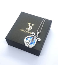 925 Sterling Silver Roman Glass King David Harp Pendant,Lyre pendant,Jerusalem Jewelry,Star of David Pendant--top of box