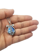 925 Sterling Silver Roman Glass King David Harp Pendant,Lyre pendant,Jerusalem Jewelry,Star of David Pendant--with hand